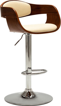 vidaXL - Barkruk - gebogen - hout - en - kunstleer - crèmekleurig