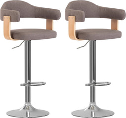 vidaXL - Barkrukken - 2 - st - gebogen - hout - en - stof - taupe