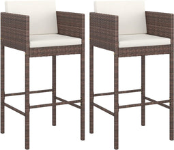 vidaXL - Barkrukken - 2 - st - met - kussens - poly - rattan - bruin