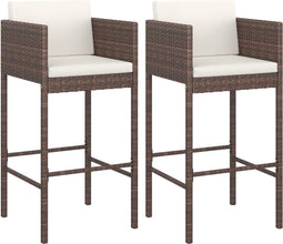 vidaXL - Barkrukken - 2 - st - met - kussens - poly - rattan - bruin