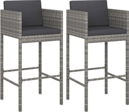 vidaXL - Barkrukken - 2 - st - met - kussens - poly - rattan - grijs