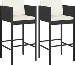 vidaXL - Barkrukken - 2 - st - met - kussens - poly - rattan - zwart
