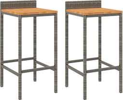 vidaXL - Barkrukken - 2 - st - poly - rattan - en - massief - acaciahout - grijs