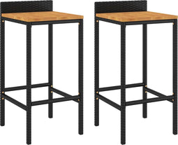 vidaXL - Barkrukken - 2 - st - poly - rattan - en - massief - acaciahout - zwart