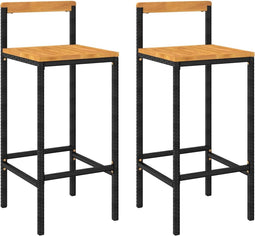 vidaXL - Barkrukken - 2 - st - poly - rattan - en - massief - acaciahout - zwart
