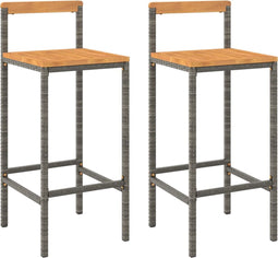 vidaXL - Barkrukken - 2 - st - poly - rattan - en - massief - acaciahout - grijs