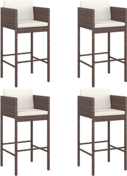 vidaXL - Barkrukken - 4 - st - met - kussens - poly - rattan - bruin