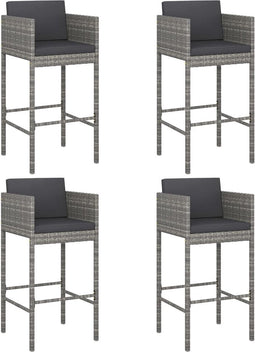 vidaXL - Barkrukken - 4 - st - met - kussens - poly - rattan - grijs