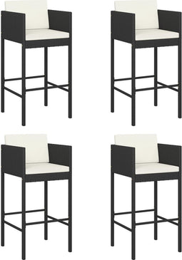 vidaXL - Barkrukken - 4 - st - met - kussens - poly - rattan - zwart