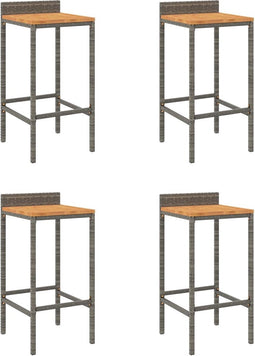 vidaXL - Barkrukken - 4 - st - poly - rattan - en - massief - acaciahout - grijs