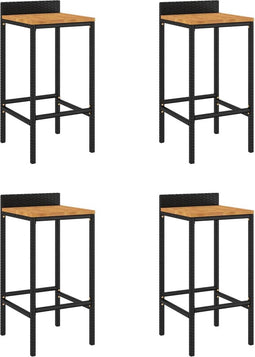 vidaXL - Barkrukken - 4 - st - poly - rattan - en - massief - acaciahout - zwart