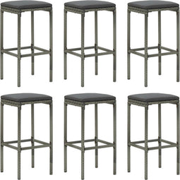 vidaXL - Barkrukken - 6 - st - met - kussens - poly - rattan - grijs