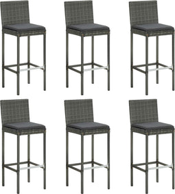 vidaXL - Barkrukken - 6 - st - met - kussens - poly - rattan - grijs