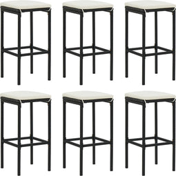 vidaXL - Barkrukken - 6 - st - met - kussens - poly - rattan - zwart