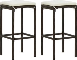 vidaXL - Barkrukken - met - kussens - 2 - st - poly - rattan - bruin
