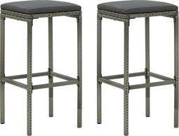 vidaXL - Barkrukken - met - kussens - 2 - st - poly - rattan - grijs