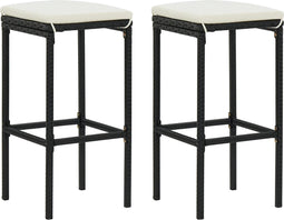 vidaXL - Barkrukken - met - kussens - 2 - st - poly - rattan - zwart