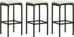 vidaXL - Barkrukken - met - kussens - 3 - st - poly - rattan - bruin
