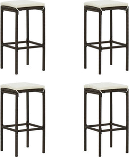 vidaXL - Barkrukken - met - kussens - 4 - st - poly - rattan - bruin