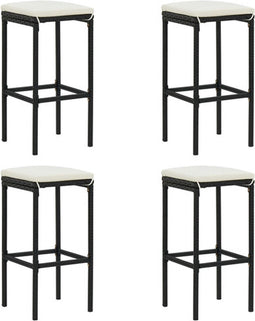 vidaXL - Barkrukken - met - kussens - 4 - st - poly - rattan - zwart