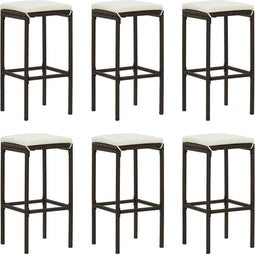 vidaXL - Barkrukken - met - kussens - 6 - st - poly - rattan - bruin