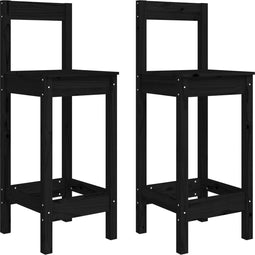 vidaXL - Barstoelen - 2 - st - 40x41,5x112 - cm - massief - grenenhout - zwart