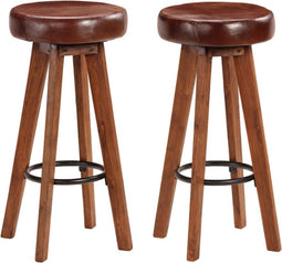 vidaXL - Barstoelen - 2 - st - echt - leer - en - massief - acaciahout