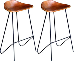 vidaXL - Barstoelen - 2 - st - echt - leer - zwart - en - bruin