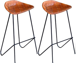 vidaXL - Barstoelen - 2 - st - echt - leer - zwart - en - bruin