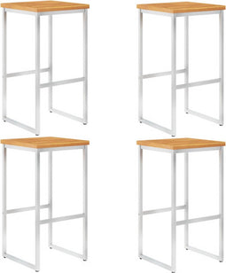 vidaXL - Barstoelen - 4 - st - massief - acaciahout - en - roestvrij - staal