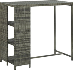 vidaXL - Bartafel - met - opbergrek - 120x60x110 - cm - poly - rattan - grijs