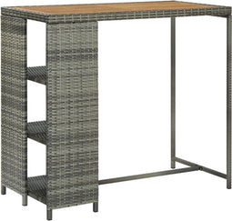 vidaXL - Bartafel - met - opbergrek - 120x60x110 - cm - poly - rattan - grijs