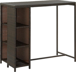 vidaXL - Bartafel - met - opbergrek - 120x60x110 - cm - poly - rattan - bruin