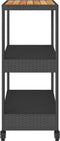 vidaXL - Bartrolley - 3-laags - poly - rattan - en - massief - acaciahout - zwart