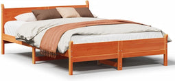 vidaXL - Bed - met - matras - massief - grenenhout - wasbruin - 140x190 - cm