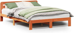 vidaXL - Bed - met - matras - massief - grenenhout - wasbruin - 140x190 - cm