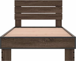 vidaXL - Bedframe - bewerkt - hout - en - metaal - bruin - eikenkleurig - 75x190 - cm
