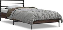 vidaXL - Bedframe - bewerkt - hout - en - metaal - bruin - eikenkleurig - 100x200 - cm