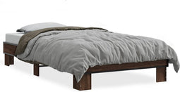 vidaXL - Bedframe - bewerkt - hout - en - metaal - bruin - eikenkleurig - 90x190 - cm
