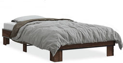 vidaXL - Bedframe - bewerkt - hout - en - metaal - bruin - eikenkleurig - 100x200 - cm