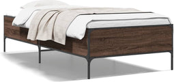 vidaXL - Bedframe - bewerkt - hout - en - metaal - bruin - eikenkleurig - 75x190 - cm
