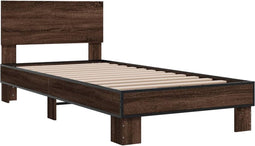 vidaXL - Bedframe - bewerkt - hout - en - metaal - bruin - eikenkleurig - 100x200 - cm