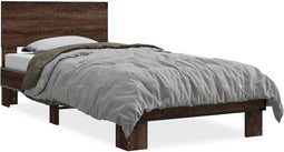 vidaXL - Bedframe - bewerkt - hout - en - metaal - bruin - eikenkleurig - 90x200 - cm