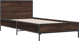 vidaXL - Bedframe - bewerkt - hout - en - metaal - bruin - eikenkleurig - 90x200 - cm
