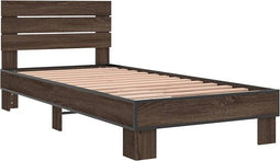 vidaXL - Bedframe - bewerkt - hout - en - metaal - bruin - eikenkleurig - 100x200 - cm