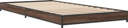 vidaXL - Bedframe - bewerkt - hout - en - metaal - bruin - eikenkleurig - 90x190 - cm