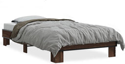 vidaXL - Bedframe - bewerkt - hout - en - metaal - bruin - eikenkleurig - 75x190 - cm