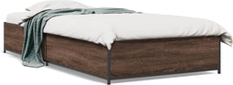 vidaXL - Bedframe - bewerkt - hout - en - metaal - bruin - eikenkleurig - 90x190 - cm