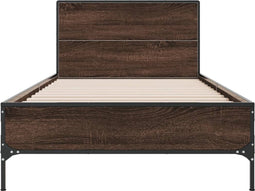 vidaXL - Bedframe - bewerkt - hout - en - metaal - bruin - eikenkleurig - 75x190 - cm