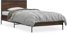 vidaXL - Bedframe - bewerkt - hout - en - metaal - bruin - eikenkleurig - 90x190 - cm